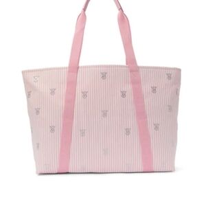 NWT Victoria's Secret HERITAGE STRIPE Tote Bag Pink White VS LOGO RHINESTONES💕